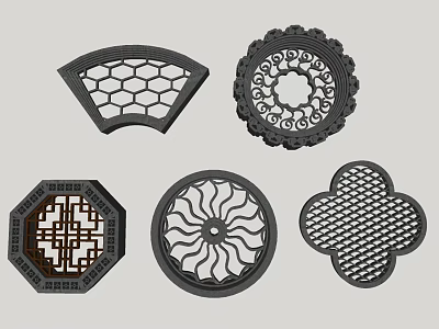 Intricate Traditional Chinese Lattice Windows with Various Geometric and Floral Decorative Shapes 3d model