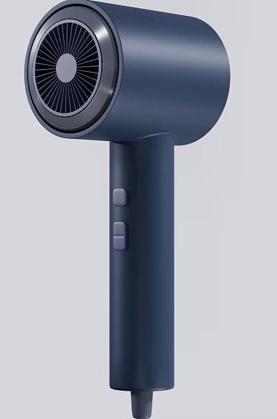 Modern Navy Blue Electric Hair Dryer With Ergonomic Handle And Control Buttons 3d model