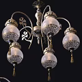 Elegant Vintage Chandelier With Metallic Frame Multiple Glass Shades And Intricate Decorative Design