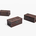 Dark Carved Wooden Storage Boxes With Intricate Patterns And Antique Design