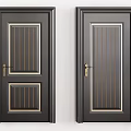 Dark Gray Swing Doors With Oval Rectangular Glass Panels And Golden Handles 3d model