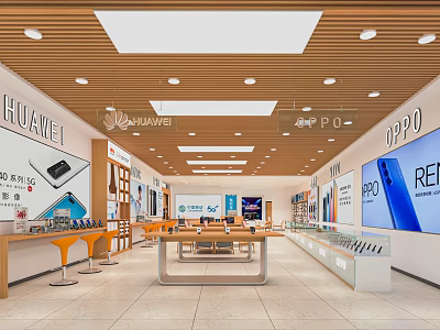 Modern Digital Store Interior With HUAWEI OPPO REDMI Smartphone Displays And Customer Area 3d model