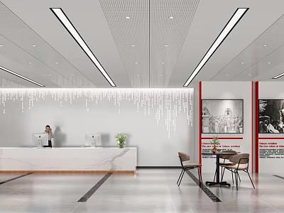 Modern Luxurious Office Reception Area With Marble Countertop And Chandelier Decoration 3d model