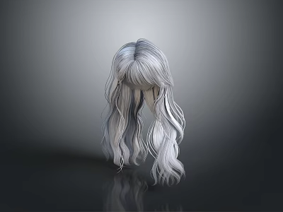 White and Gray Long Curly Layered Wig 3D Model with Realistic Texture 3d model