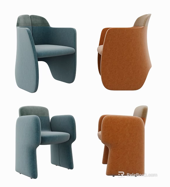 Contemporary Blue and Orange Accent Chairs with Curved Backrest and Armrest Design 3d model 