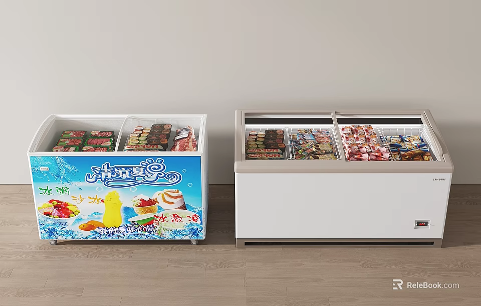 Two Commercial Display Freezers With Colorful And Sleek Design For Frozen Products 3d model 