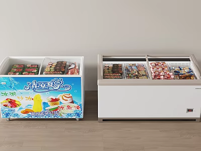 Two Commercial Display Freezers With Colorful And Sleek Design For Frozen Products 3d model