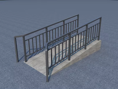 Outdoor Sturdy Black Metal Railing For Sloped Stone Platform 3d model