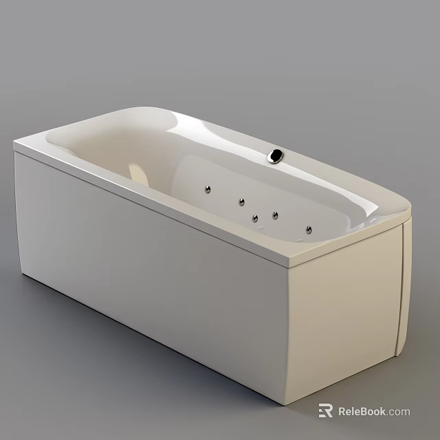 Modern White Rectangular Bathtub Design With Smooth Surface And Massage Jets 3d model 
