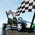 Modern Go Kart With Checkered Flags On Pavement Under Blue Sky 3d model