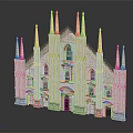 Gothic Cathedral Model With White Exterior Spires And Stained Glass Windows
