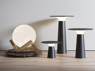 Modern Outdoor Pedestal Lights With Black Finish Different Heights And Moon Accent 3d model