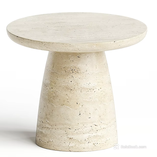 Round Stone Coffee Table With Pedestal Base And Smooth Surface Design 3d model 