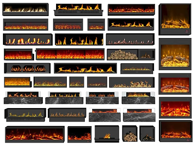Various Modern Electric Fireplace Styles With Different Flame Effects And Decorative Materials 3d model