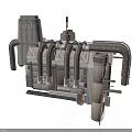 Detailed Industrial Mechanical Structure With Pipes Towers Ventilation Ducts And Metal Components