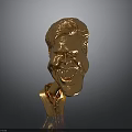 Shiny Golden Human Head Bust Statue With Expressive Facial Details