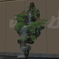 Hotel Lobby Bar With Hanging Rockery Waterfall Green Plants Mountain Water Characters And Beige Walls