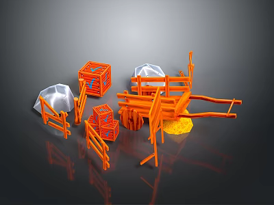 Orange Plastic Toy Set With Fences Cages Cart Transparent Covers And Yellow Granules 3d model