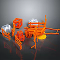 Orange Plastic Toy Set With Fences Cages Cart Transparent Covers And Yellow Granules
