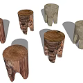 Natural Wooden Tree Stump Stools With Rustic Texture And Various Sizes 3d model