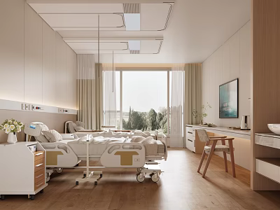 Hospital Outpatient Ward Interior With Medical Beds And Natural Light 3d model