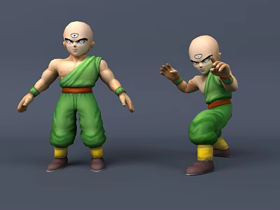 Bald Game Movie Character in Green Outfit with Yellow Shoes and Different Poses 3d model