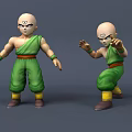 Bald Game Movie Character in Green Outfit with Yellow Shoes and Different Poses