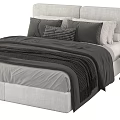 Modern Double Bed With Upholstered Headboard Gray Black Bedding And Nightstand
