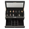 Black Jewelry Cabinet with Organized Watch Compartments and Metal Hardware Design