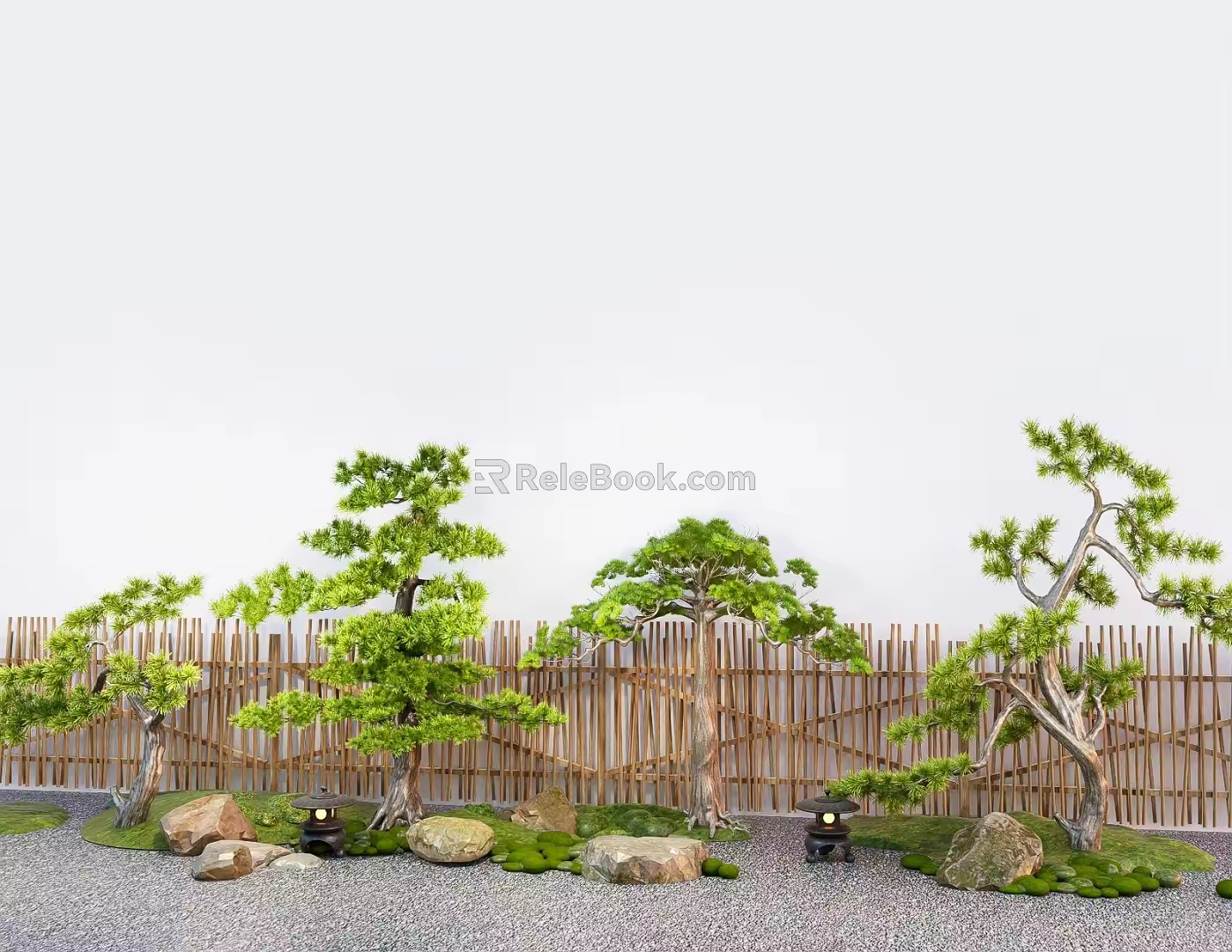 Courtyard landscaping pine lohan pine courtyard sketch fence 3d model