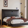 Modern Bedroom Interior With Beige Upholstered Headboard Bedding Nightstands Lamp Wall Art And Geometric Rug