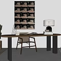 Quiet desk and chair wood color matching 3d model