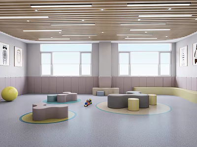 Kindergarten Interior Design With Children's Play Areas Colorful Seats And Circular Spaces 3d model