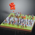 modern multiplayer square crowd figure crowd 3d model