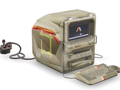 Vintage Retro Computer Desktop System With Classic Monitor And Keyboard Design 3d model