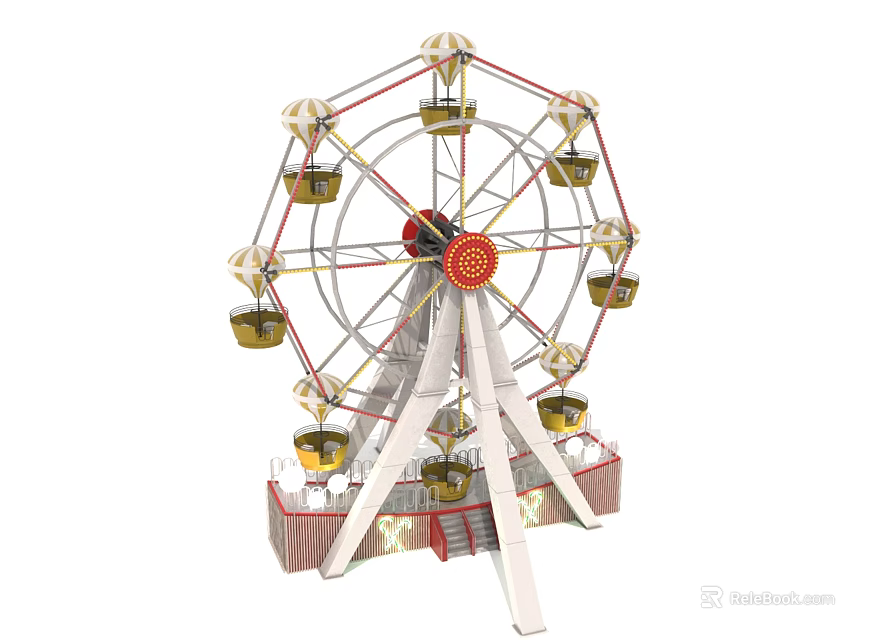 Giant Ferris Wheel Amusement Park Ride With Colorful Cabins And Metal Structure 3d model 
