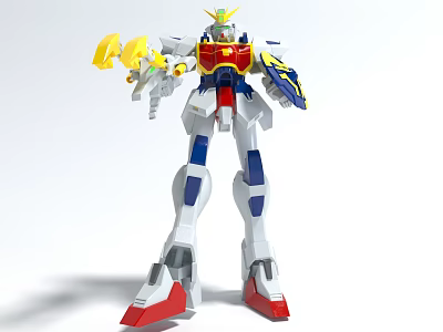 White Blue Red Mecha Robot Model With Yellow Crest And Weapon Design 3d model