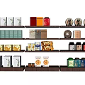 Assorted Household Items On Multi-layer Shelves With Tea Boxes Biscuit Tins Canned Foods