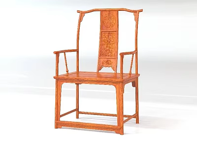 Traditional Chinese Wooden Armchair With Carved Backrest And Decorative Structure 3d model