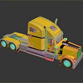 Yellow Semi Truck 3D Model With Detailed Cab Black Stripes Shiny Wheels