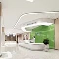 Modern Bright Hospital Outpatient Clinic with Reception Desk Staff Green Wall and Self Service Kiosk