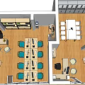 Modern Conference Room With Long Table Chairs Green Plants Large Screen And Lounge Area