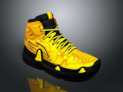 Vibrant Yellow High Top Sneakers With Black Accents Textured Upper And Yellow Laces 3d model