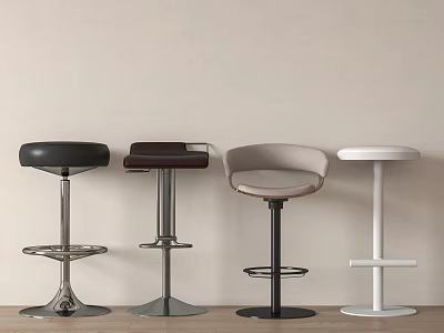 Modern Bar Stools In Black Brown Grey White With Leather Seats Metal Bases And Footrests 3d model