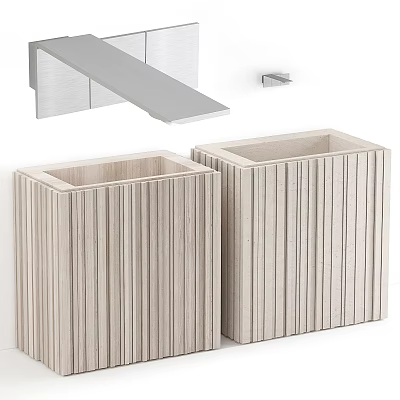Two Modern Square Vertical Striped Stone Washbasins For Bathroom Vanity Design 3d model