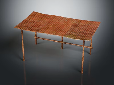 Modern Table With Copper Toned Textured Surface And Slender Metal Legs 3d model