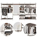 Modern Closet Interior with Hanging Clothes Shelves Drawers Mirror and Storage Boxes