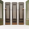 Modern Room Divider Screen With Green Frame And Grid Panel Design 3d model