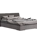 Modern Gray Double Bed With Headboard Pillows And Messy Bedspread 3d model