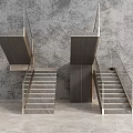 Modern Staircase Design With Metal Railings Wooden Steps And Gray Textured Wall